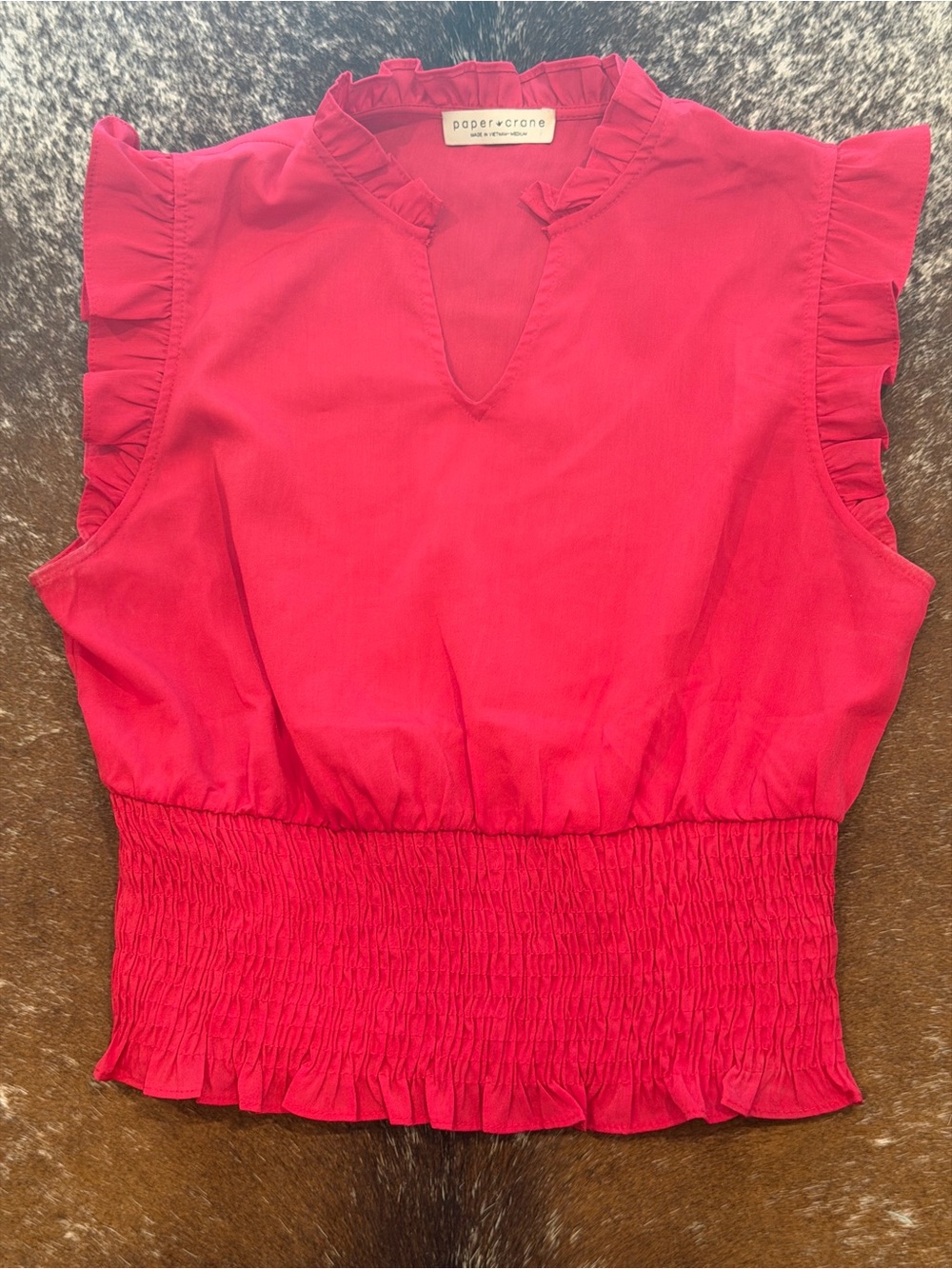 Paper Crane Pink Ruffle Smocked Waist Blouse Size Medium